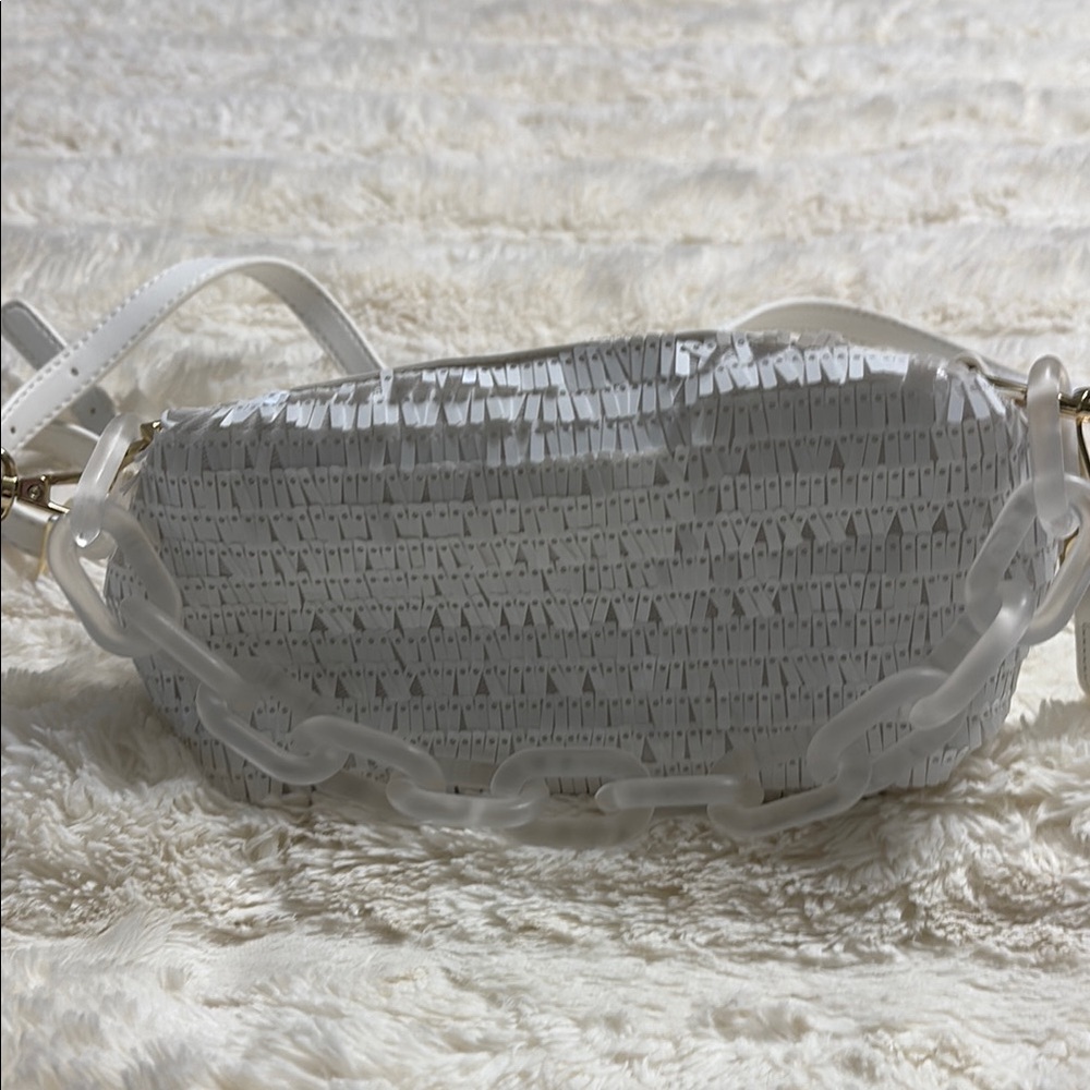 Antonio Melani White Textured Crossbody Bag with Chain Strap